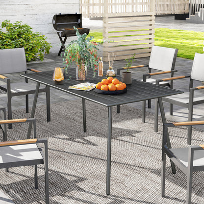 Rectangular Steel Garden Table 150x80x74 cm Outdoor Terrace Table with Slatted Design Weather-Resistant Easy to Clean Dark Gray