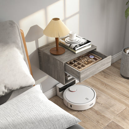 Set of 2 Floating Wall Nightstands with Sliding Drawer & Open Shelf, Modern Gray — 14.6 x 12.6 x 8.3 in