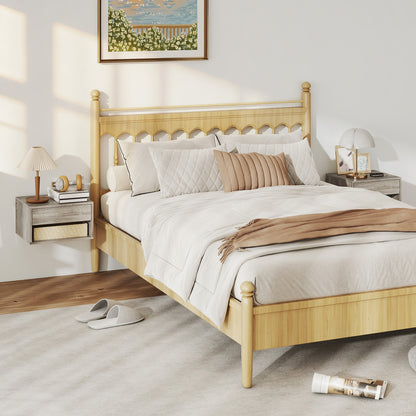 Set of 2 Floating Wall Nightstands with Sliding Drawer & Open Shelf, Modern Gray — 14.6 x 12.6 x 8.3 in