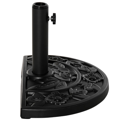 Umbrella Stand 9 kg Cantilever Umbrella Stand with Flower Design Half-Round Umbrella Holder, Stand for Umbrella 35/38/48mm Pole Diameter, for Balcony, Terrace, Garden, Black