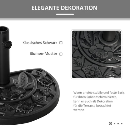 Umbrella Stand 9 kg Cantilever Umbrella Stand with Flower Design Half-Round Umbrella Holder, Stand for Umbrella 35/38/48mm Pole Diameter, for Balcony, Terrace, Garden, Black