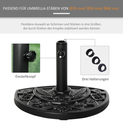 Umbrella Stand 9 kg Cantilever Umbrella Stand with Flower Design Half-Round Umbrella Holder, Stand for Umbrella 35/38/48mm Pole Diameter, for Balcony, Terrace, Garden, Black