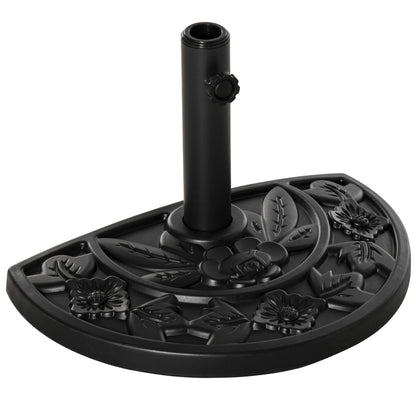 Umbrella Stand 9 kg Cantilever Umbrella Stand with Flower Design Half-Round Umbrella Holder, Stand for Umbrella 35/38/48mm Pole Diameter, for Balcony, Terrace, Garden, Black
