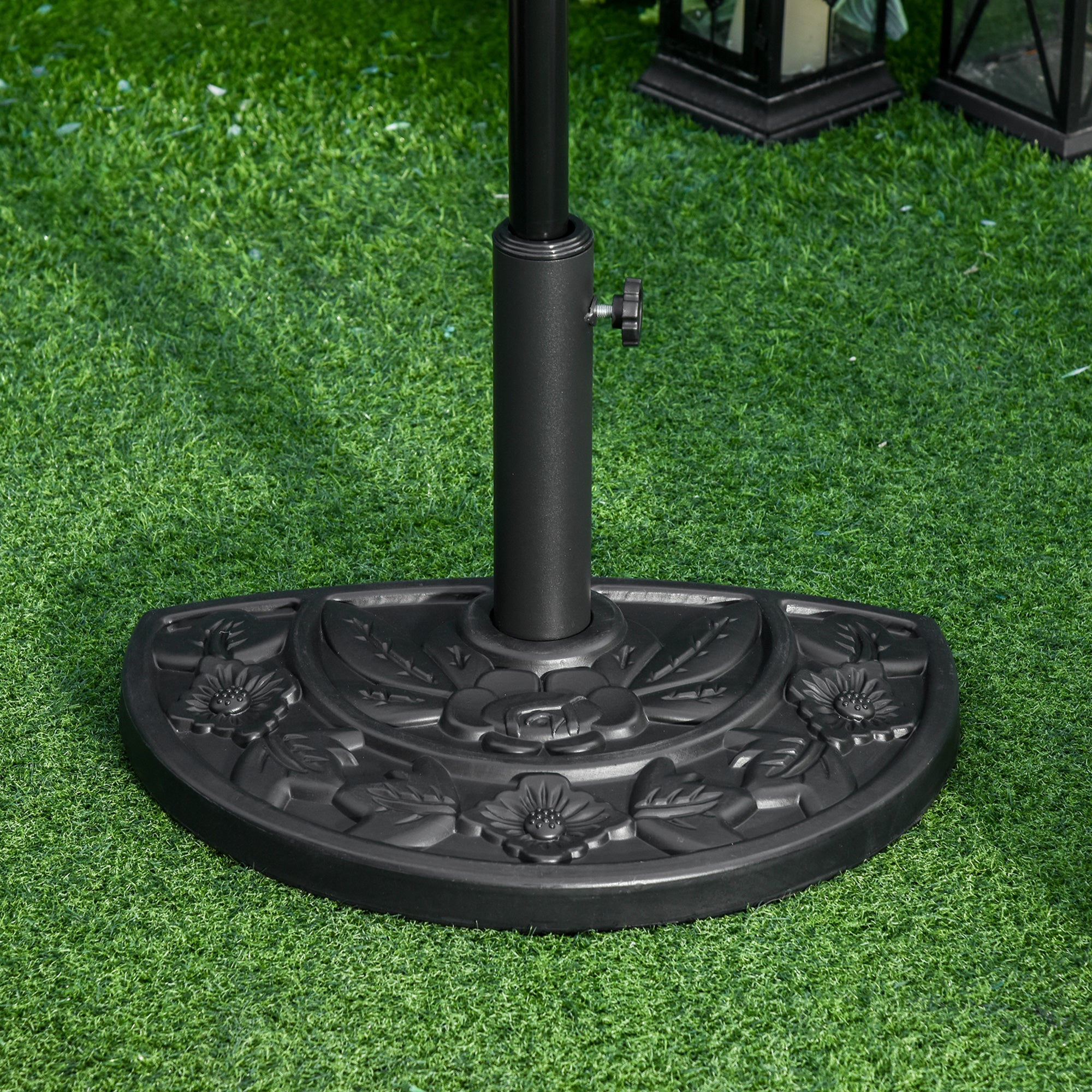 Umbrella Stand 9 kg Cantilever Umbrella Stand with Flower Design Half-Round Umbrella Holder, Stand for Umbrella 35/38/48mm Pole Diameter, for Balcony, Terrace, Garden, Black