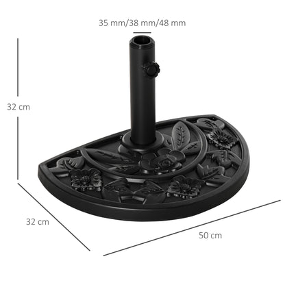 Umbrella Stand 9 kg Cantilever Umbrella Stand with Flower Design Half-Round Umbrella Holder, Stand for Umbrella 35/38/48mm Pole Diameter, for Balcony, Terrace, Garden, Black