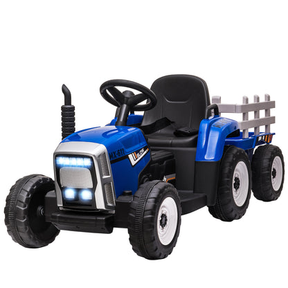 Electric Tractor with Trailer, Kids Ride-On Tractor with Remote Control, Kids Electric Car with MP3 Function, Children's Vehicle with Headlights, 3-6KM/H, for 3-6 Years, Blue