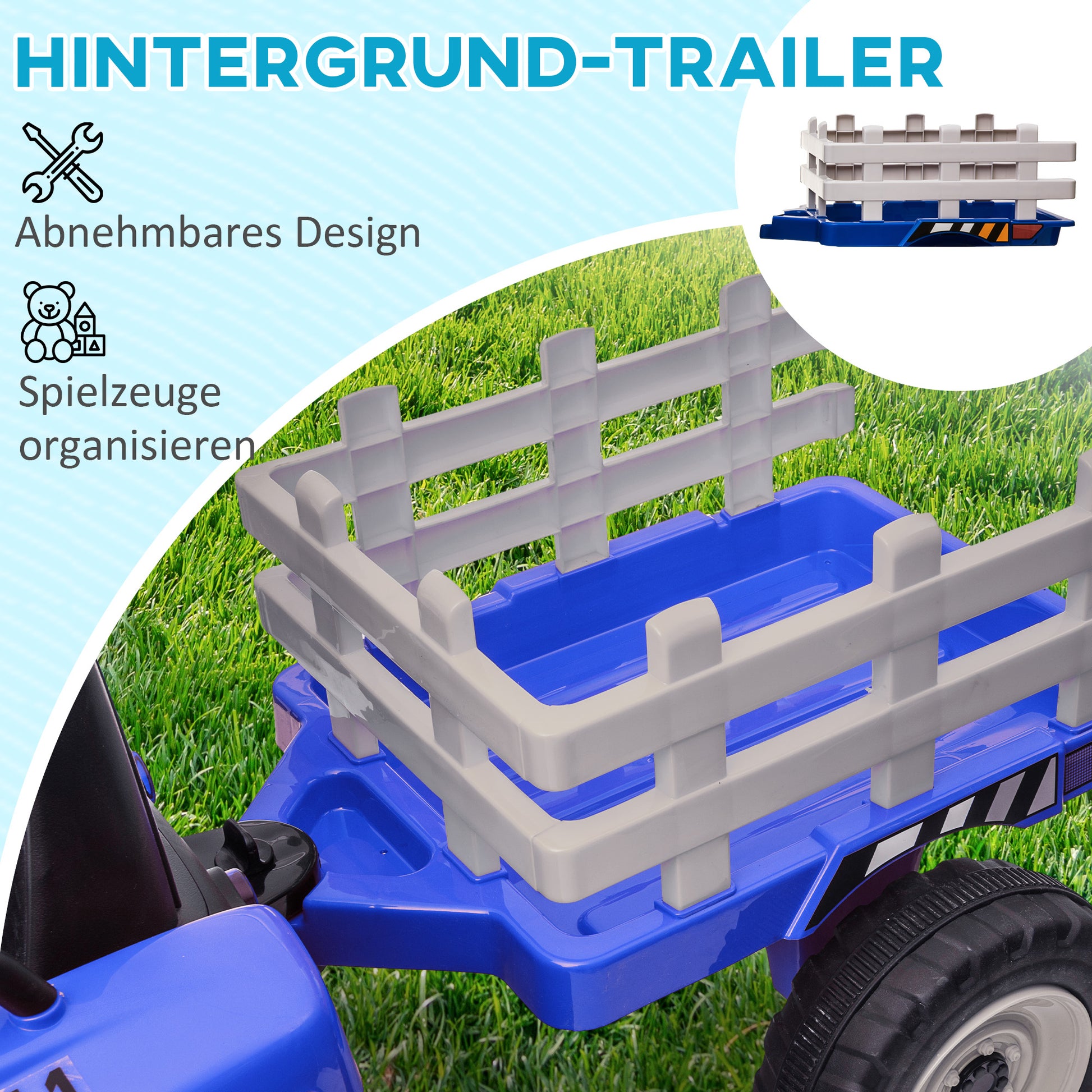 Electric Tractor with Trailer, Kids Ride-On Tractor with Remote Control, Kids Electric Car with MP3 Function, Children's Vehicle with Headlights, 3-6KM/H, for 3-6 Years, Blue