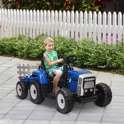 Electric Tractor with Trailer, Kids Ride-On Tractor with Remote Control, Kids Electric Car with MP3 Function, Children's Vehicle with Headlights, 3-6KM/H, for 3-6 Years, Blue