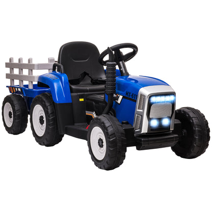 Electric Tractor with Trailer, Kids Ride-On Tractor with Remote Control, Kids Electric Car with MP3 Function, Children's Vehicle with Headlights, 3-6KM/H, for 3-6 Years, Blue
