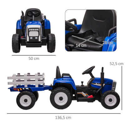 Electric Tractor with Trailer, Kids Ride-On Tractor with Remote Control, Kids Electric Car with MP3 Function, Children's Vehicle with Headlights, 3-6KM/H, for 3-6 Years, Blue