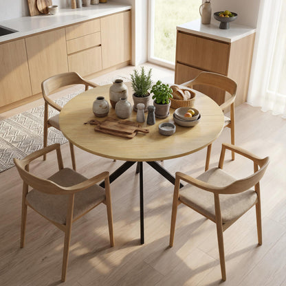 Round Dining Table for 4 — 39.4" Oak Top with Black Steel X-Legs, for Dining Room, Kitchen or Home Office