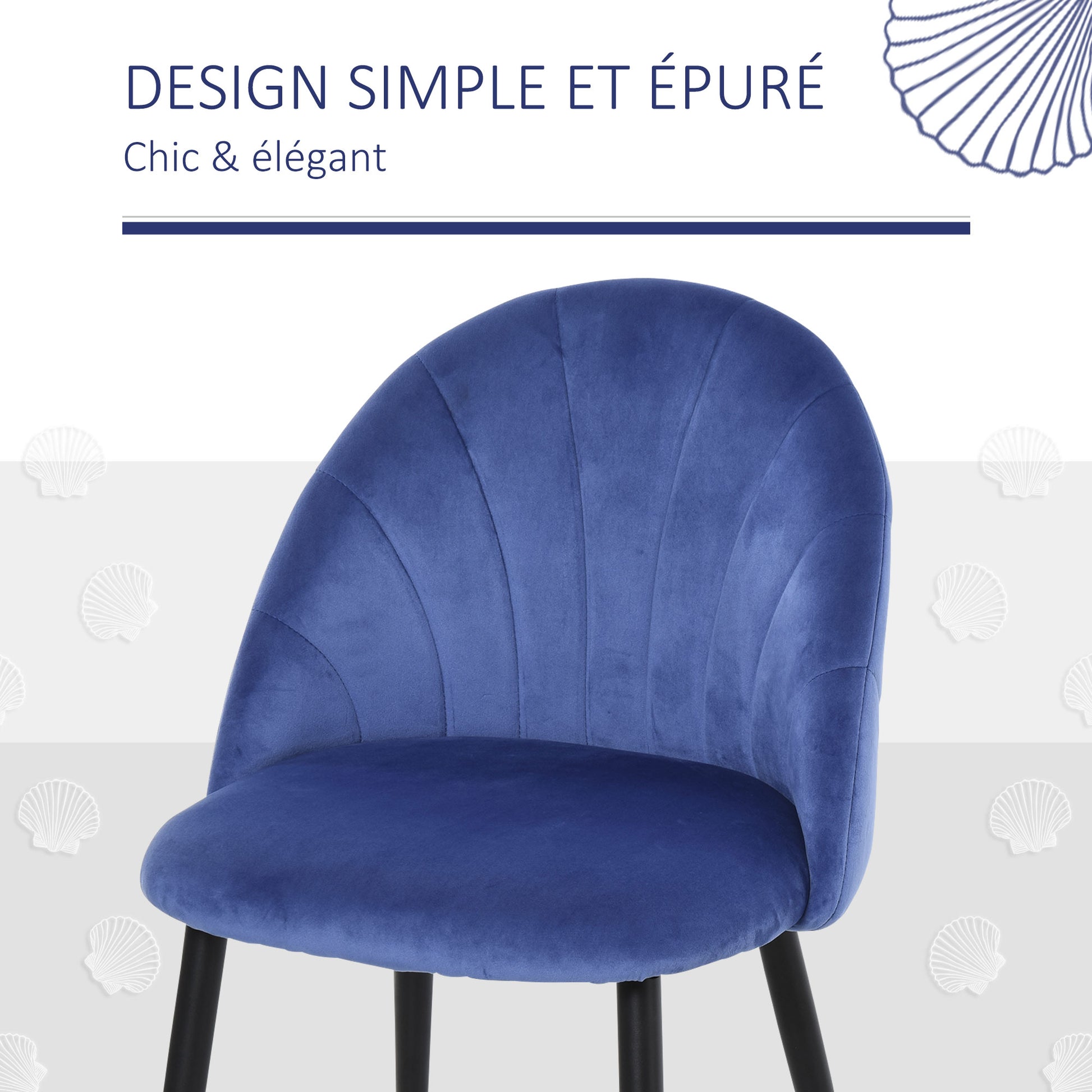 Set of 2 Velvet Blue Dining Chairs with Black Metal Legs 52L x 54W x 79H cm