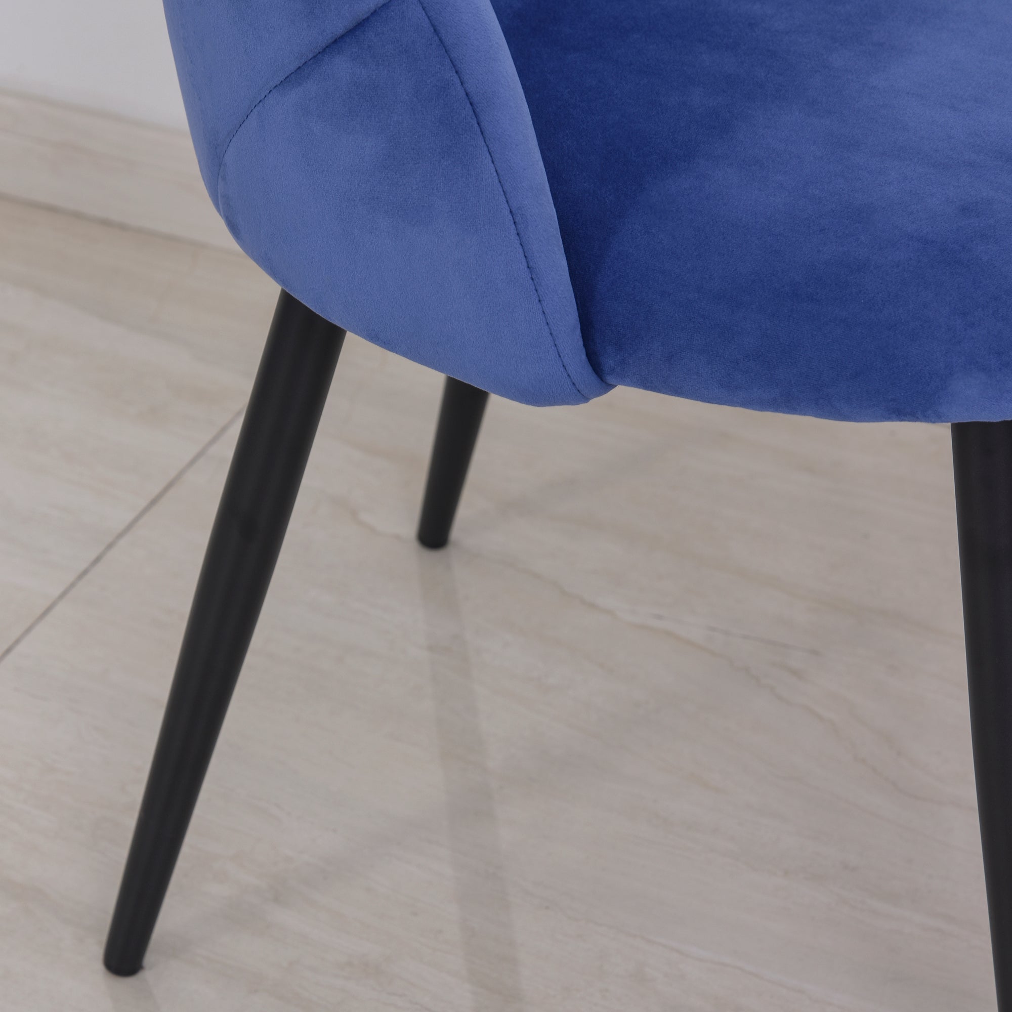 Set of 2 Velvet Blue Dining Chairs with Black Metal Legs 52L x 54W x 79H cm