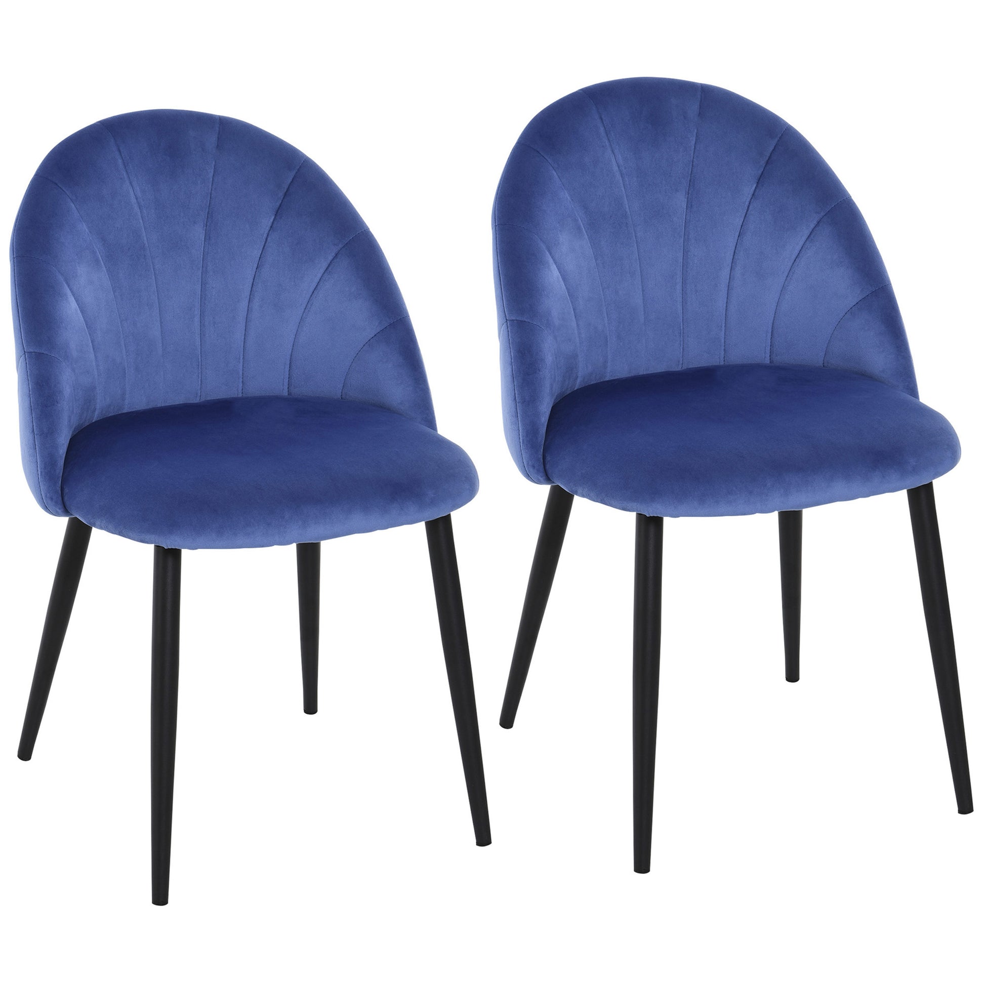 Set of 2 Velvet Blue Dining Chairs with Black Metal Legs 52L x 54W x 79H cm