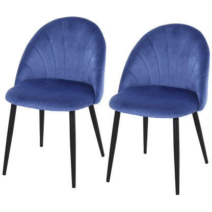 Set of 2 Velvet Blue Dining Chairs with Black Metal Legs 52L x 54W x 79H cm