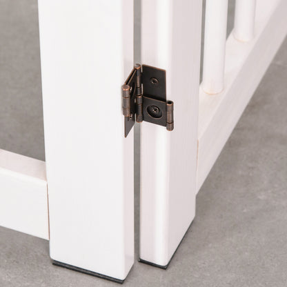 Freestanding Dog Barrier Gate with Feet 220 x 91 cm Wood Pet Gate Stair Safety Gate Door Guard Gate for Stairs, Doors, Kitchen, Hallway, 4 Panels, White
