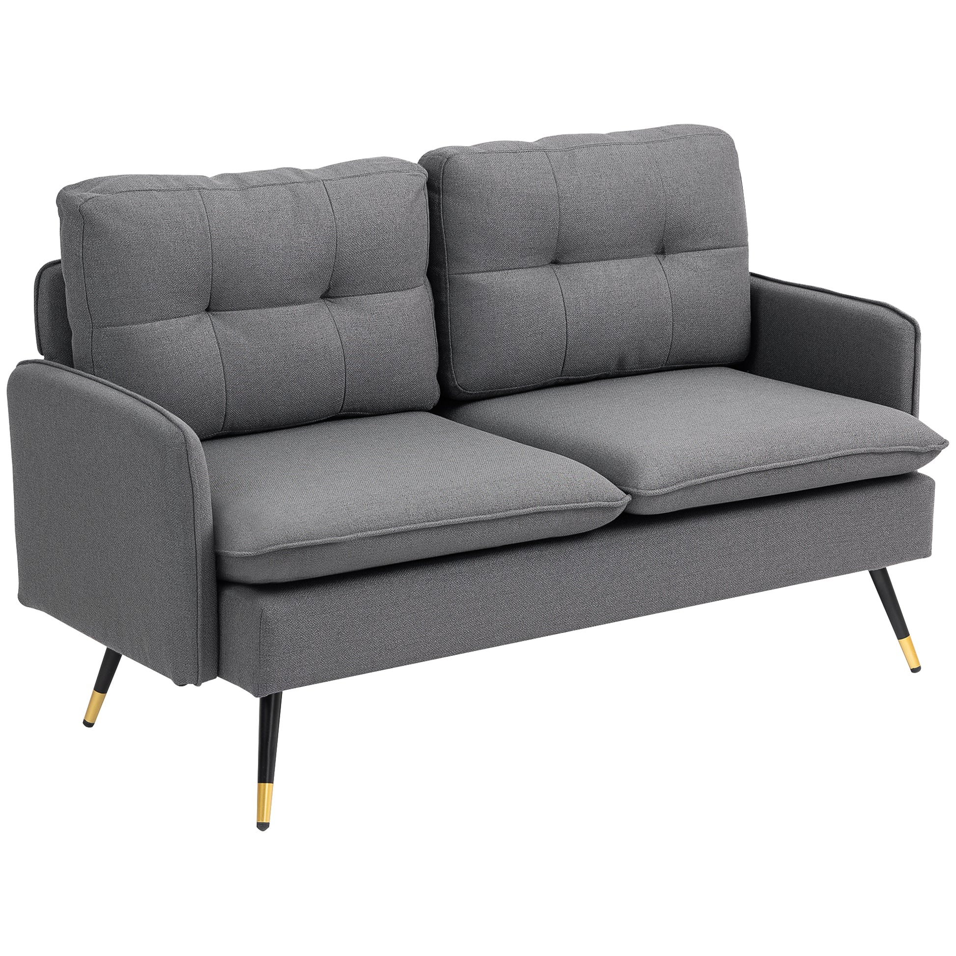 2-Seater Sofa in Scandinavian Design with Linen Look in Dark Grey with Piping 139 x 68 x 80 cm