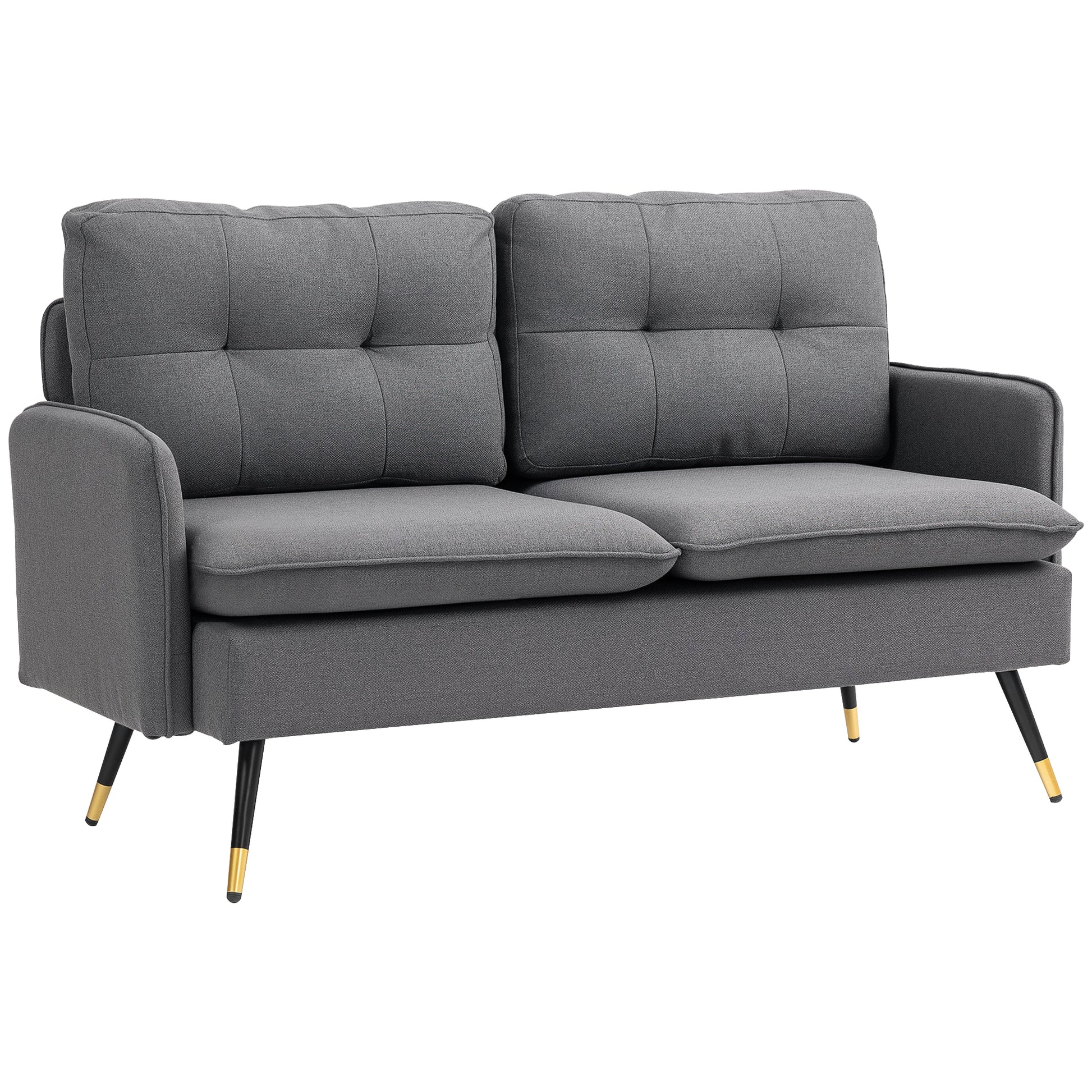 2-Seater Sofa in Scandinavian Design with Linen Look in Dark Grey with Piping 139 x 68 x 80 cm