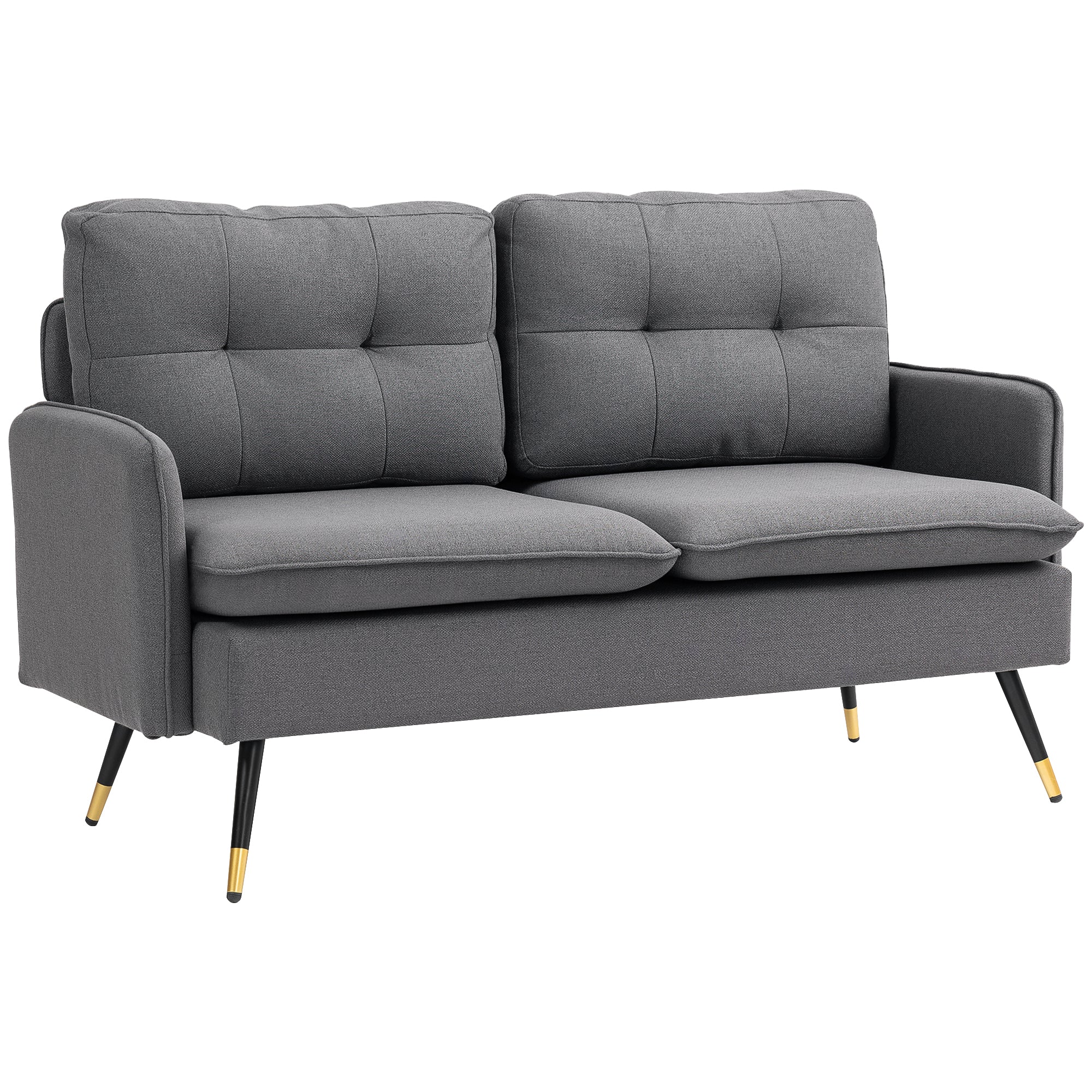 2-Seater Sofa in Scandinavian Design with Linen Look in Dark Grey with Piping 139 x 68 x 80 cm