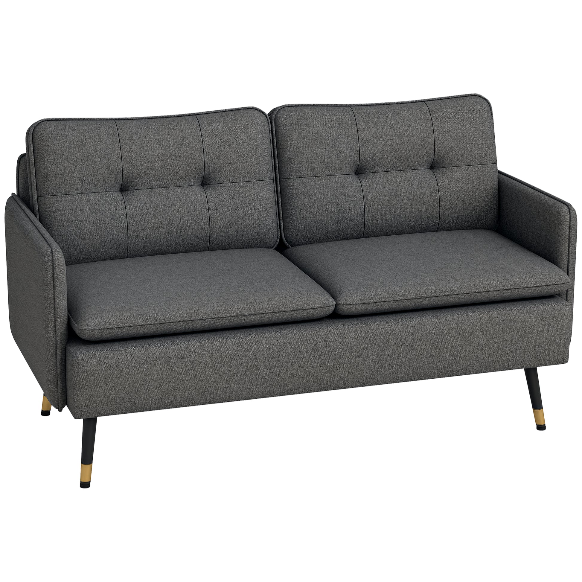2-Seater Sofa in Scandinavian Design with Linen Look in Dark Grey with Piping 139 x 68 x 80 cm
