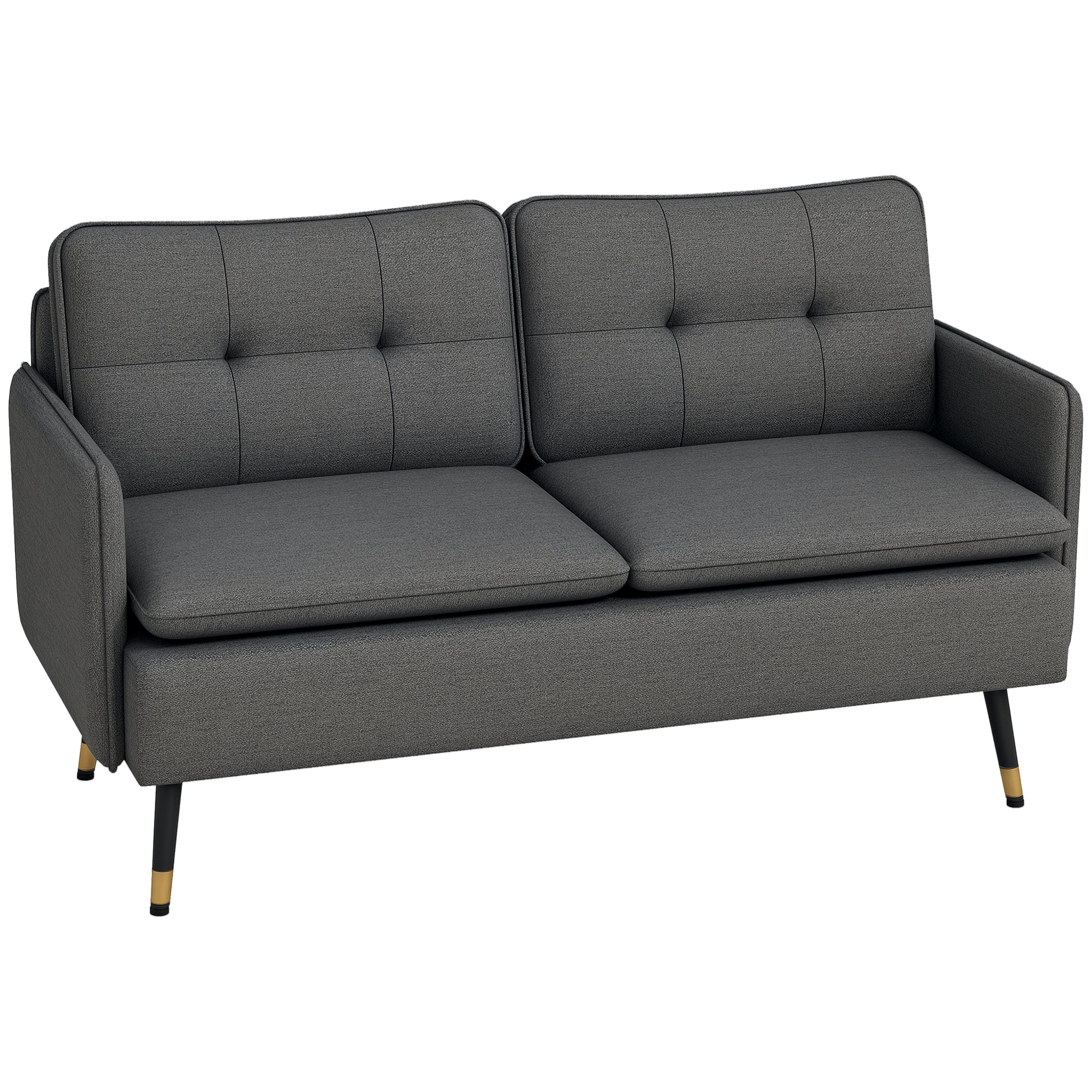 2-Seater Sofa in Scandinavian Design with Linen Look in Dark Grey with Piping 139 x 68 x 80 cm