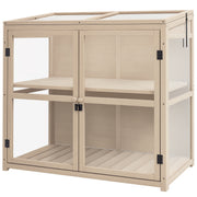Wooden Cold Frame Greenhouse, 2-Tier Garden Greenhouse with Double Door, Roof Window, Windproof Raised Bed, for Garden, Balcony, Natural, 103 x 61 x 103 cm