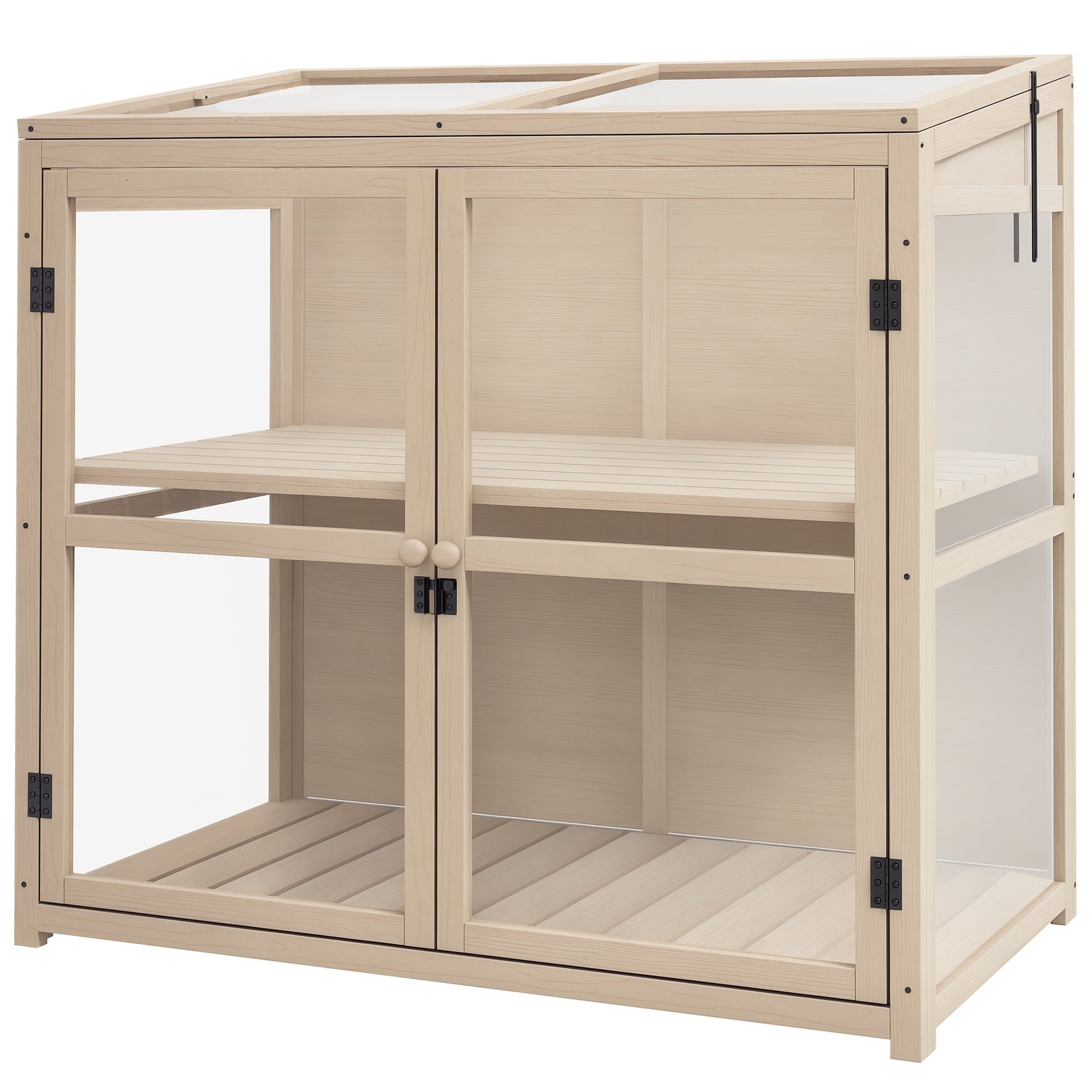 Wooden Cold Frame Greenhouse, 2-Tier Garden Greenhouse with Double Door, Roof Window, Windproof Raised Bed, for Garden, Balcony, Natural, 103 x 61 x 103 cm
