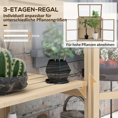Wooden Cold Frame Greenhouse, 2-Tier Garden Greenhouse with Double Door, Roof Window, Windproof Raised Bed, for Garden, Balcony, Natural, 103 x 61 x 103 cm