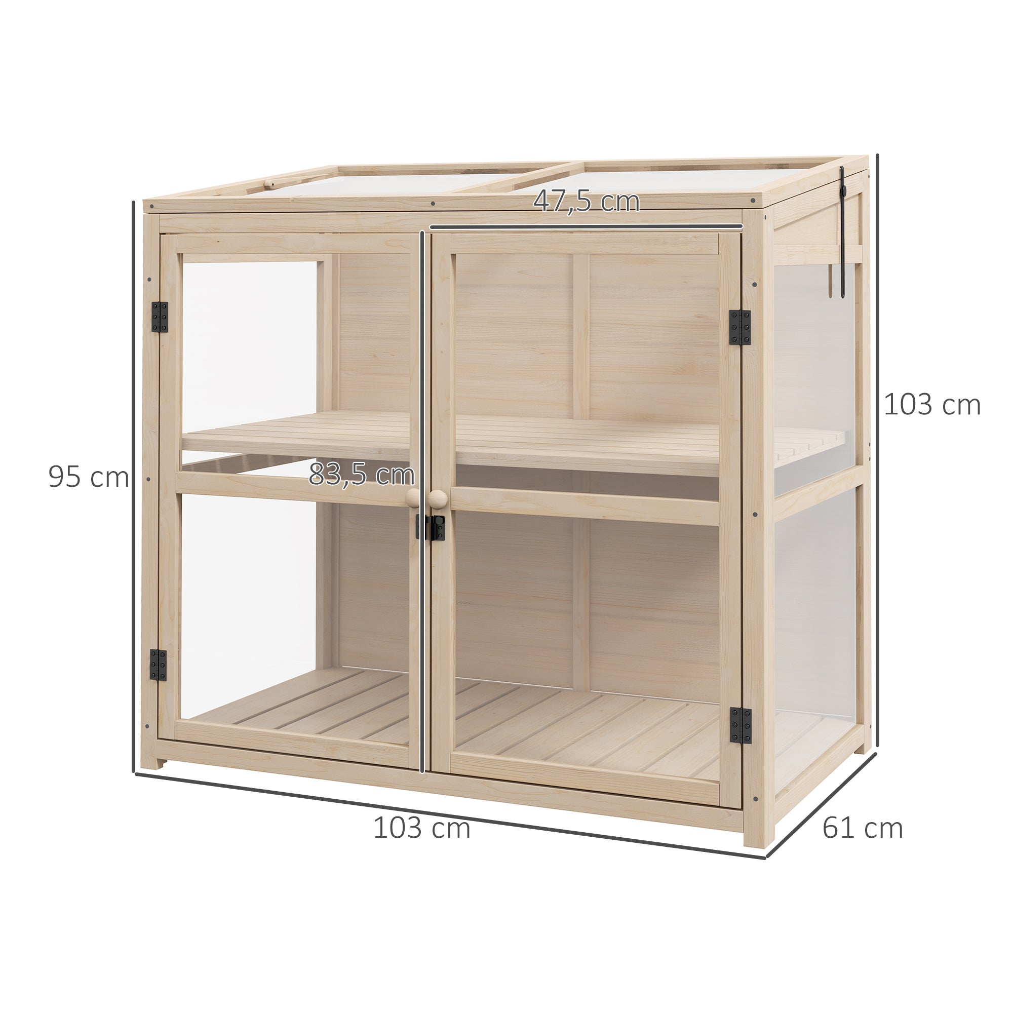 Wooden Cold Frame Greenhouse, 2-Tier Garden Greenhouse with Double Door, Roof Window, Windproof Raised Bed, for Garden, Balcony, Natural, 103 x 61 x 103 cm