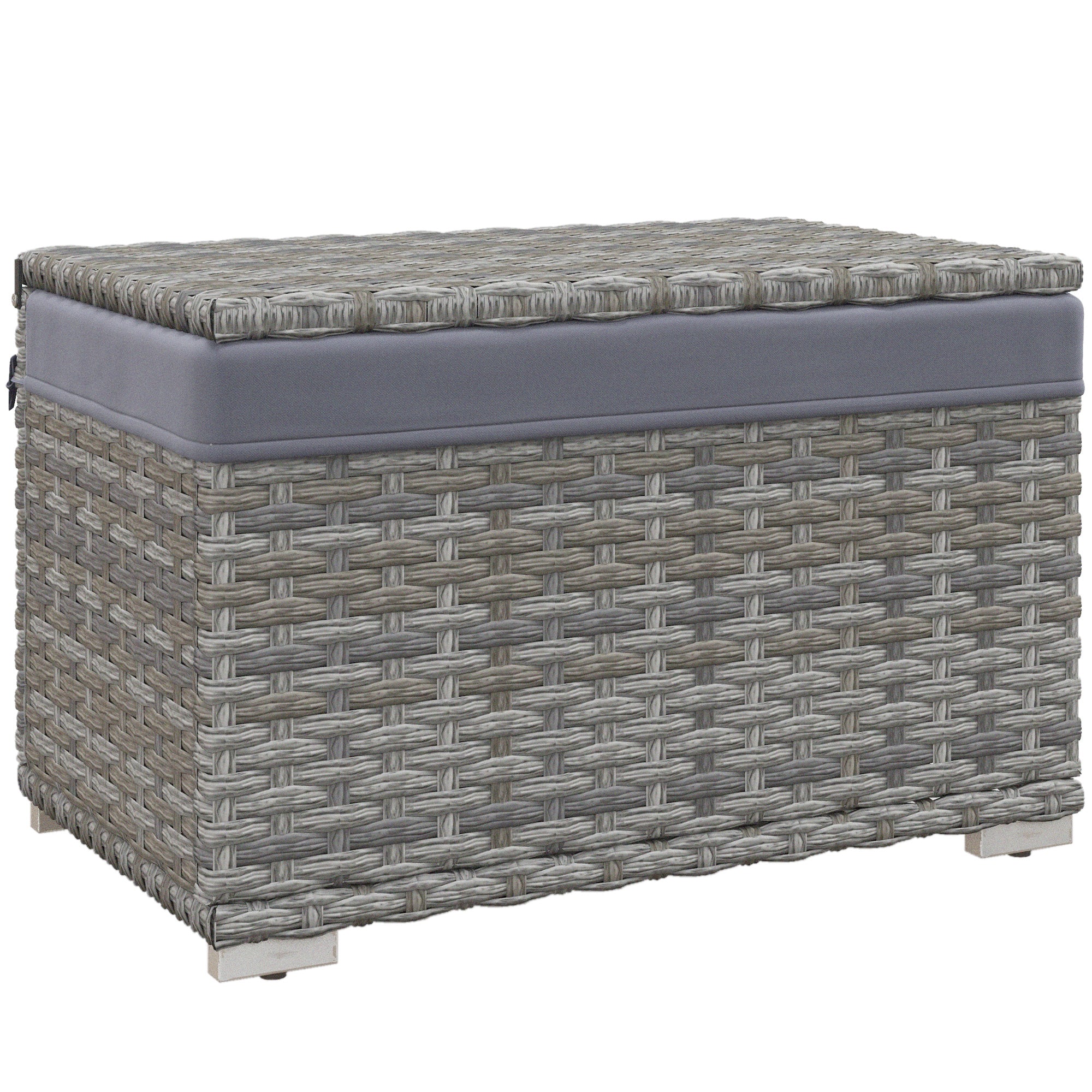 PE Rattan Garden Box, Outdoor Bench with Non-Slip Feet and Waterproof Fabric Interior Coating, 76x45x48cm, Gray