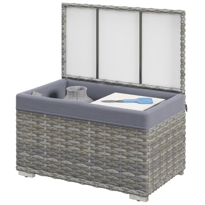 PE Rattan Garden Box, Outdoor Bench with Non-Slip Feet and Waterproof Fabric Interior Coating, 76x45x48cm, Gray