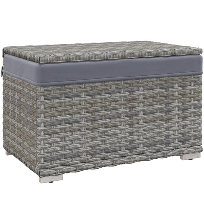 PE Rattan Garden Box, Outdoor Bench with Non-Slip Feet and Waterproof Fabric Interior Coating, 76x45x48cm, Gray