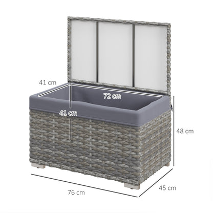 PE Rattan Garden Box, Outdoor Bench with Non-Slip Feet and Waterproof Fabric Interior Coating, 76x45x48cm, Gray