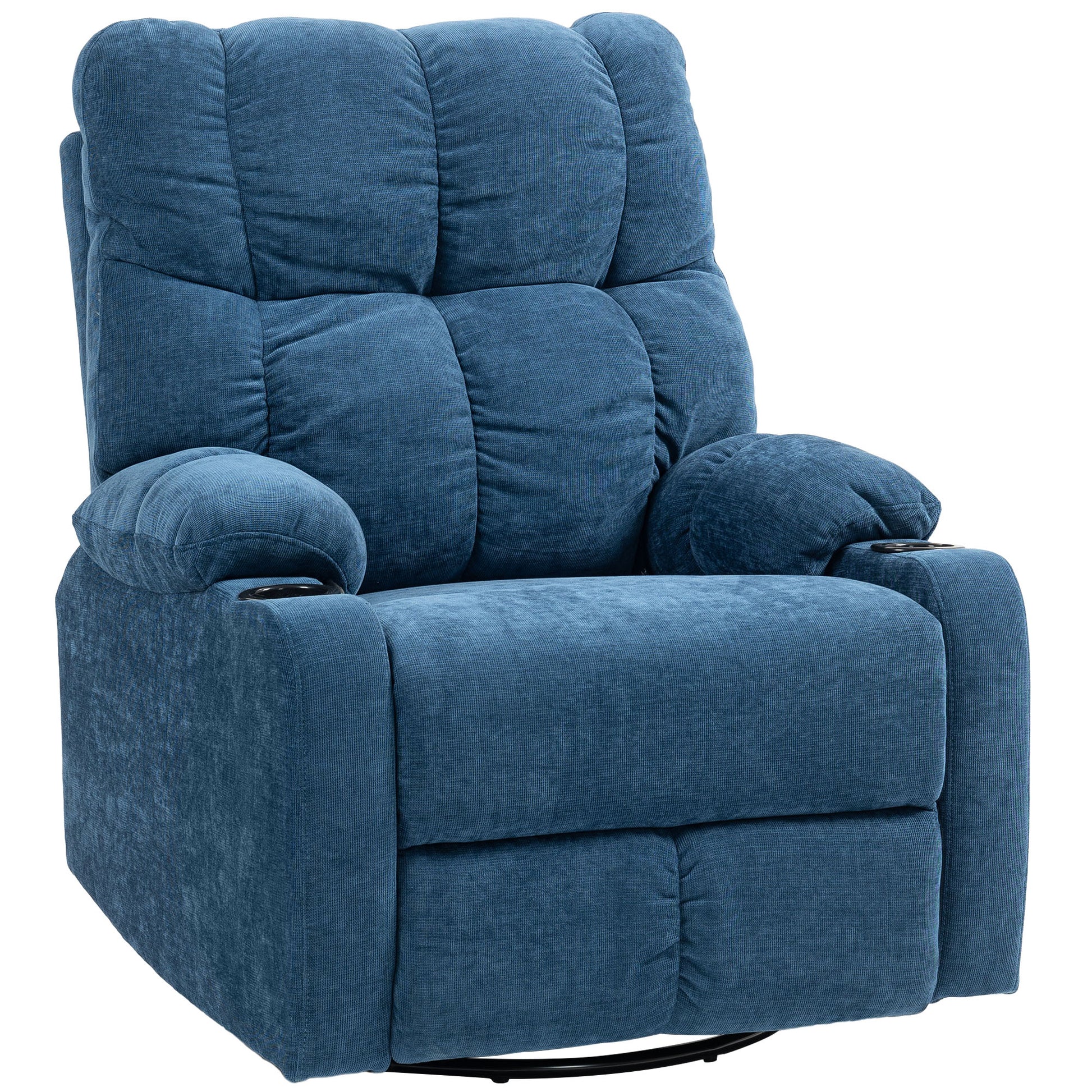 Recliner Chair TV Armchair with Reclining Function, Rocking Function, Swivel TV Chair with Footrest, Pocket Spring Core and Cup Holder, for Living Room, Dark Blue