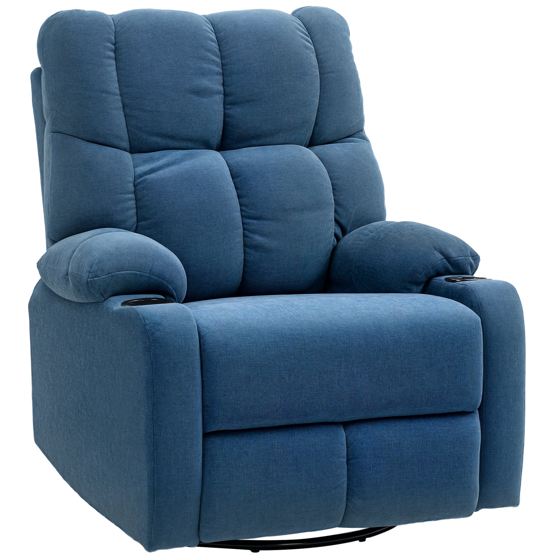 Recliner Chair TV Armchair with Reclining Function, Rocking Function, Swivel TV Chair with Footrest, Pocket Spring Core and Cup Holder, for Living Room, Dark Blue