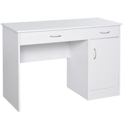 Modern Desk for PC and Computer with 2 Drawers and 1 Cabinet, Desk with Space-Saving Bookshelf for Office or Bedroom in Wood, White