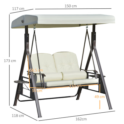 2-Seater Hollywood Swing Garden Swing with Sun Canopy Cushion Tray Metal Polyester Beige 162 x 118 x 173 cm