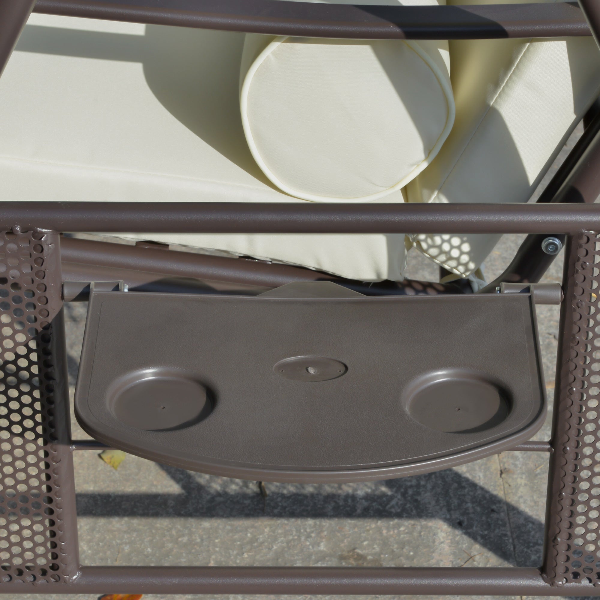 2-Seater Hollywood Swing Garden Swing with Sun Canopy Cushion Tray Metal Polyester Beige 162 x 118 x 173 cm