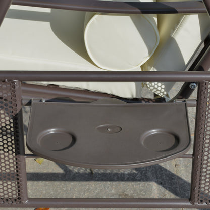 2-Seater Hollywood Swing Garden Swing with Sun Canopy Cushion Tray Metal Polyester Beige 162 x 118 x 173 cm