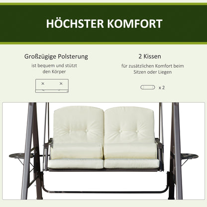 2-Seater Hollywood Swing Garden Swing with Sun Canopy Cushion Tray Metal Polyester Beige 162 x 118 x 173 cm