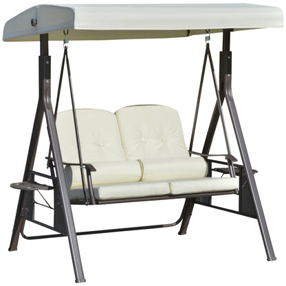 2-Seater Hollywood Swing Garden Swing with Sun Canopy Cushion Tray Metal Polyester Beige 162 x 118 x 173 cm