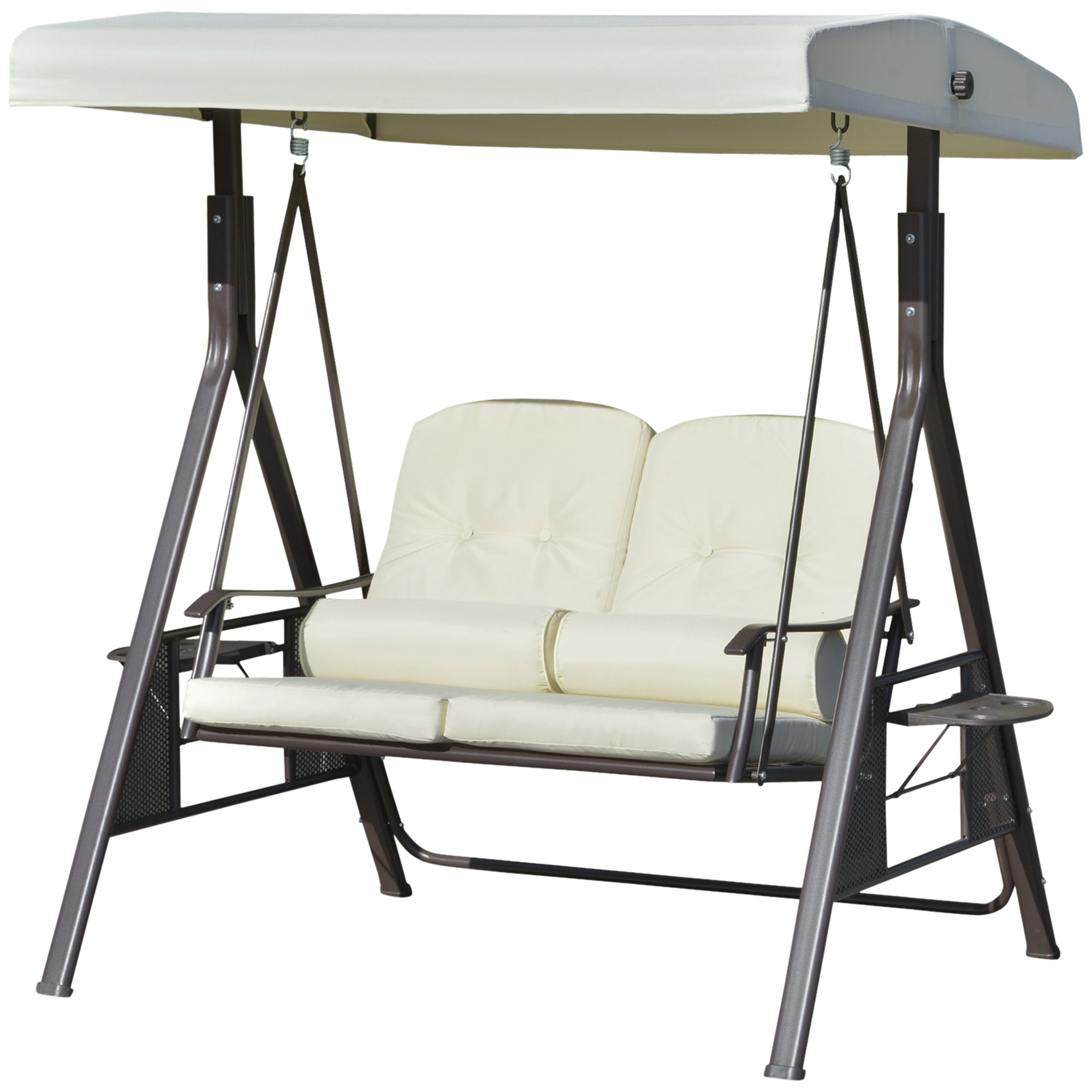 2-Seater Hollywood Swing Garden Swing with Sun Canopy Cushion Tray Metal Polyester Beige 162 x 118 x 173 cm