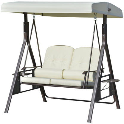 2-Seater Hollywood Swing Garden Swing with Sun Canopy Cushion Tray Metal Polyester Beige 162 x 118 x 173 cm