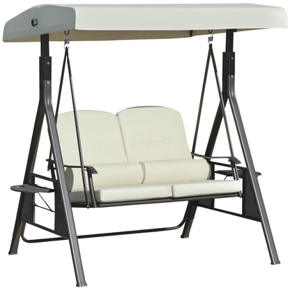 2-Seater Hollywood Swing Garden Swing with Sun Canopy Cushion Tray Metal Polyester Beige 162 x 118 x 173 cm