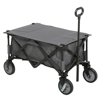 Folding Wagon, Handcart with Wheels, Brakes, Carrying Bag, 125L Transport Wagon up to 120kg Load Capacity, XXL Utility Cart, Garden Cart for Beach Camping Shopping, Dark Gray