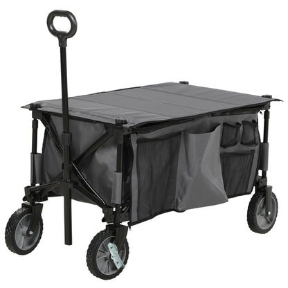 Folding Wagon, Handcart with Wheels, Brakes, Carrying Bag, 125L Transport Wagon up to 120kg Load Capacity, XXL Utility Cart, Garden Cart for Beach Camping Shopping, Dark Gray