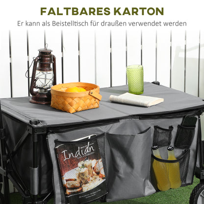 Folding Wagon, Handcart with Wheels, Brakes, Carrying Bag, 125L Transport Wagon up to 120kg Load Capacity, XXL Utility Cart, Garden Cart for Beach Camping Shopping, Dark Gray