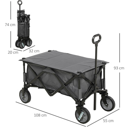 Folding Wagon, Handcart with Wheels, Brakes, Carrying Bag, 125L Transport Wagon up to 120kg Load Capacity, XXL Utility Cart, Garden Cart for Beach Camping Shopping, Dark Gray