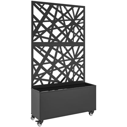 Elevated Outdoor Metal Planter with Trellis & Wheels — Drainage Holes, for Flowers & Vegetables, Garden & Balcony, 35.4×11.8×63 in, Black