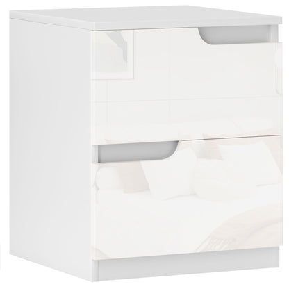Modern Bedside Table Nightstand with High Gloss White Front Drawers and Cushioned Top Side Table for Bedroom Living Room 40x40x48 cm White